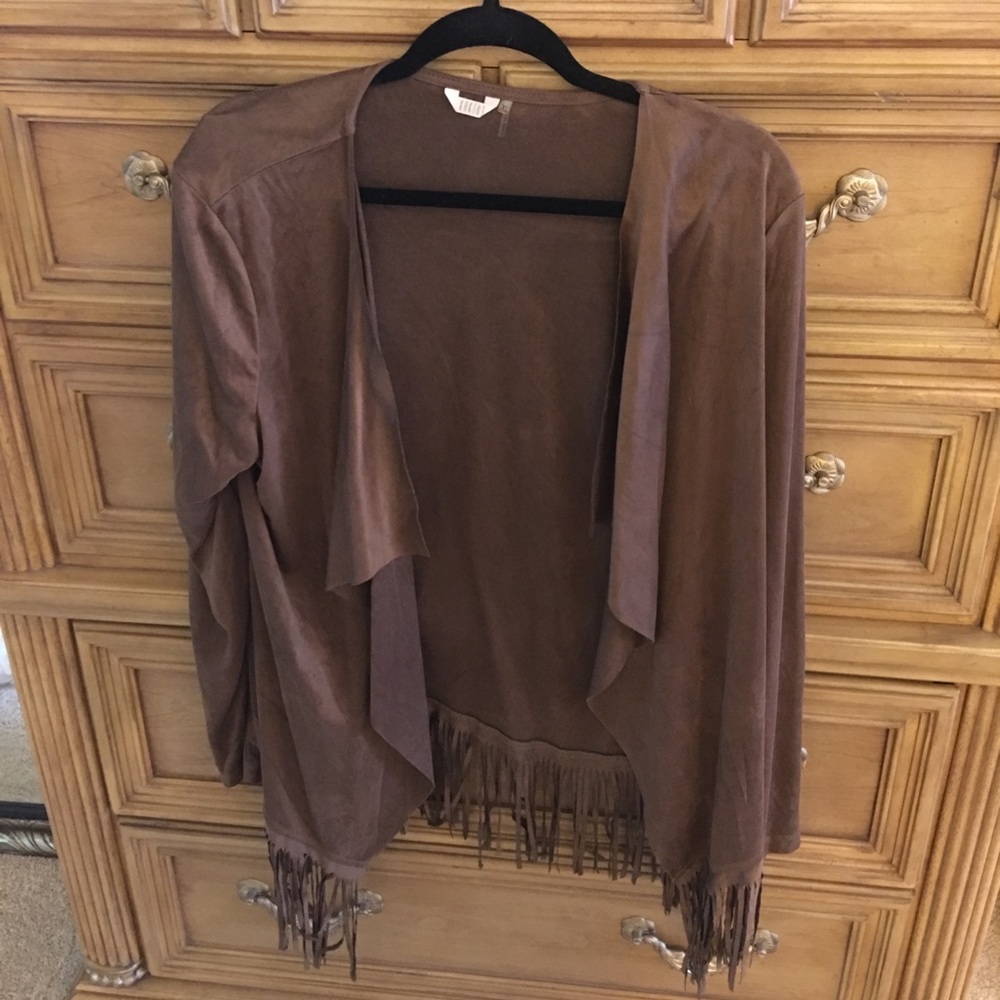 Brown suede open fringed jacket